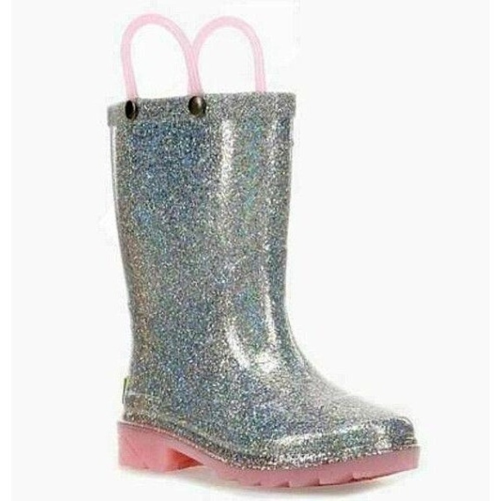 Western Chief Little Girls Alia Glitter Light-Up Rain Boots Silver Rose US 5